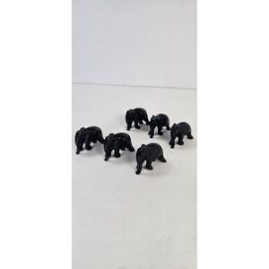 Vintage 6 Mini Elephant Figurines Set Black Resin Small Animal Decor 1.5"x1"H